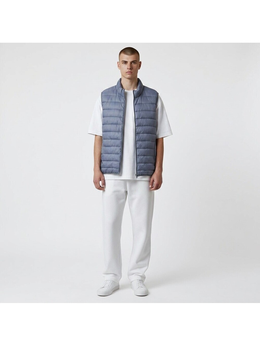 Simply Styled Puffer Vest Men 2XL Blue Full Zip Sleeveless Collared Pockets